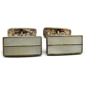 Antique 835 Silver Cuff Links Johann Beck Mother of Pearl Inlaid Early 1900's